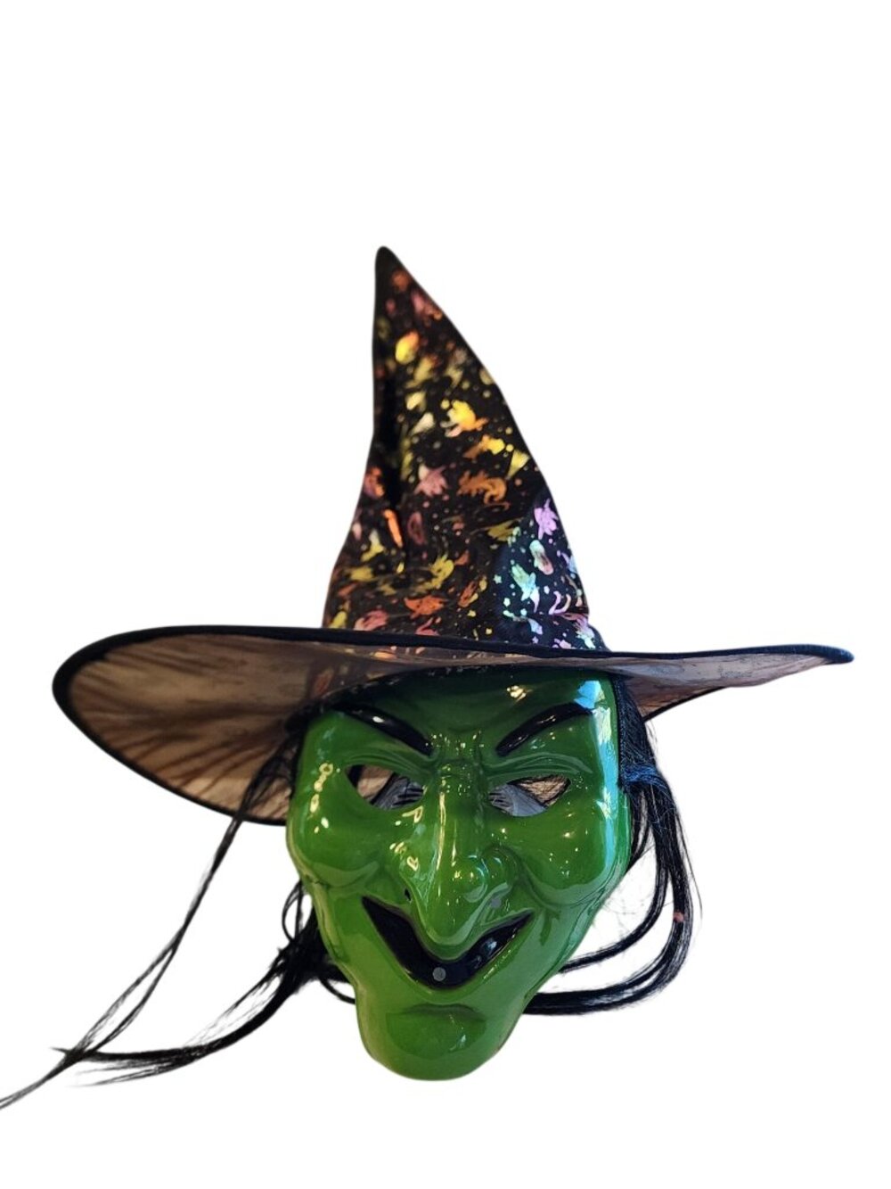 Halloween Witch hat & Mask With Black Hair NEW